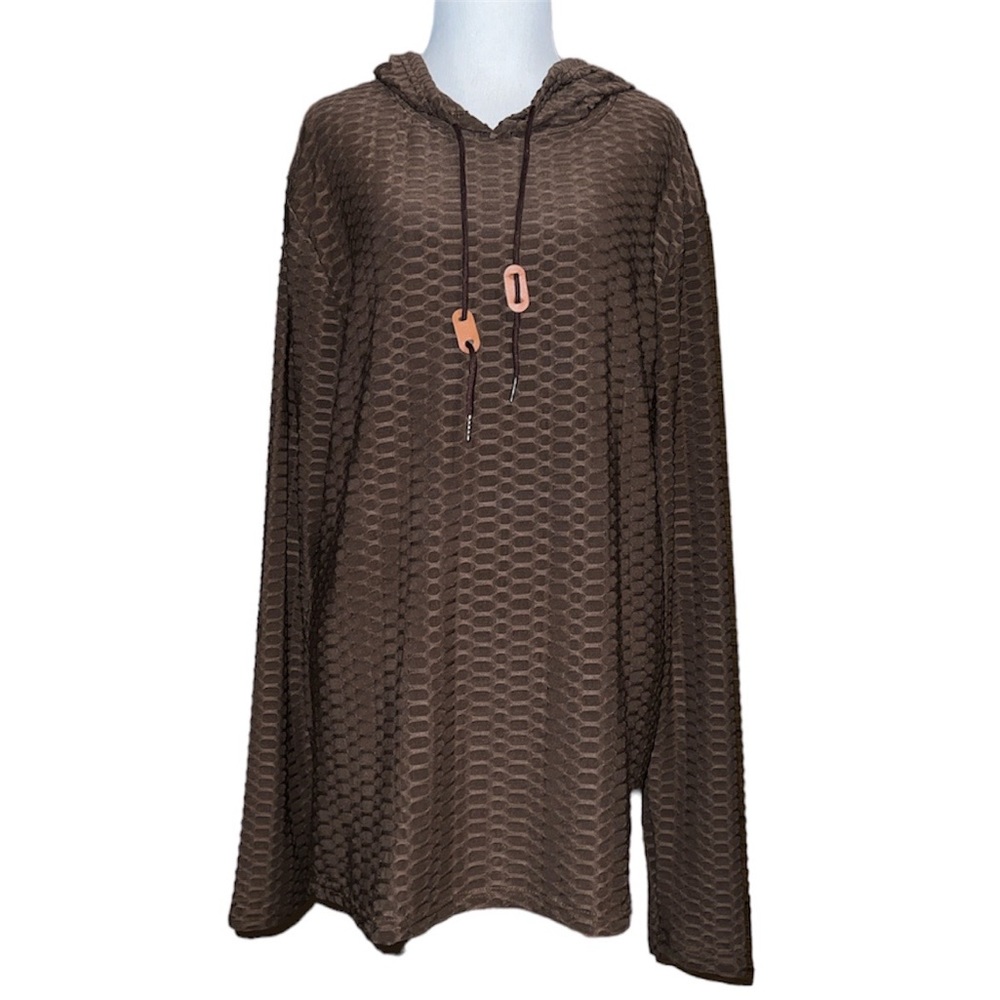 Brown Honeycomb Textured Oversized Hoodie Dress